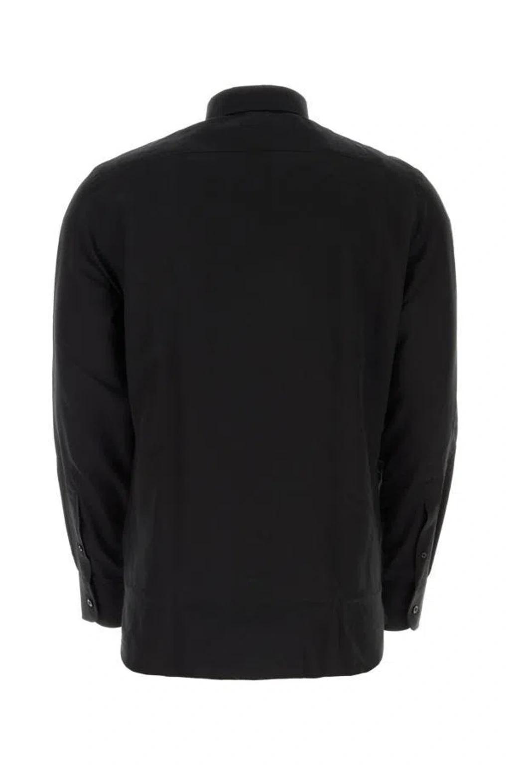 Short Collar Silk Shirt In Black Product Image