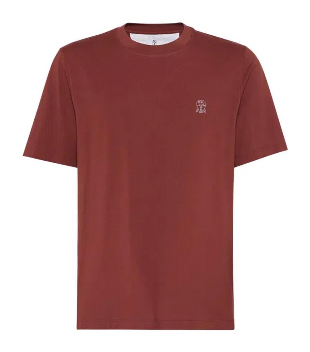 BRUNELLO CUCINELLI Logo-print Cotton T-shirt In Red Product Image