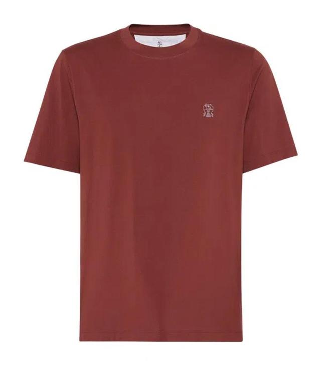 BRUNELLO CUCINELLI Logo-print Cotton T-shirt In Red Product Image