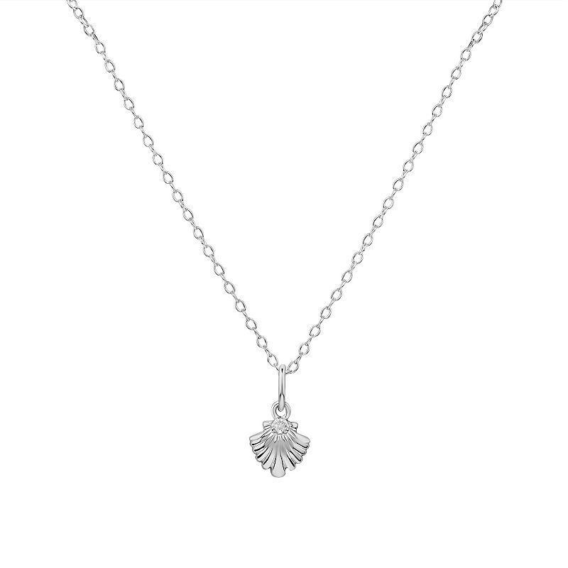 PRIMROSE Sterling Silver Cubic Zirconia Polished Seashell Pendant Necklace, Womens Sterling Clear Product Image