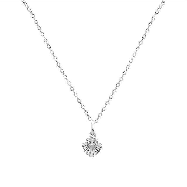 PRIMROSE Sterling Silver Cubic Zirconia Polished Seashell Pendant Necklace, Womens Grey Product Image