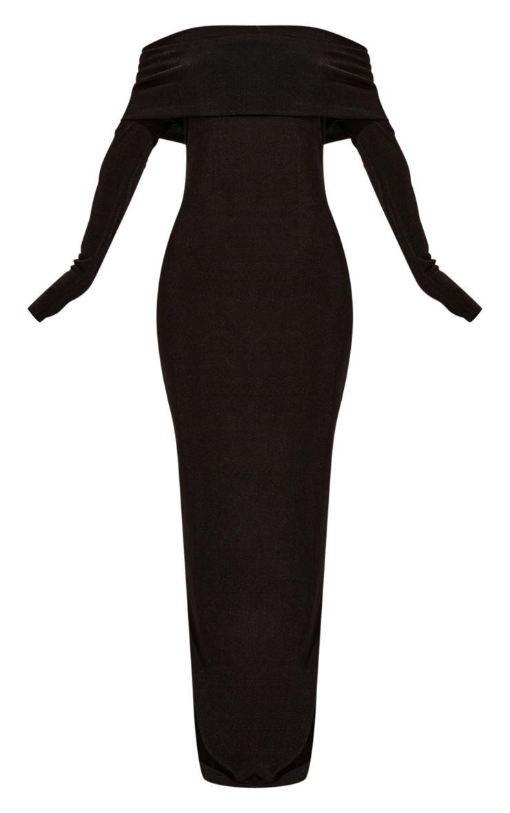 Black Acetate Slinky Bardot Long Sleeve Maxi Dress Product Image