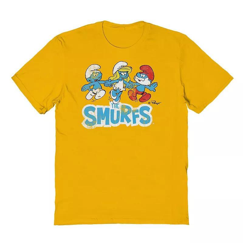 Mens Smurfs Holding Hands Distressed Graphic Tee Product Image