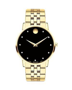 Men's Movado MuseumÂ® Classic 1/20 CT. T.w. Diamond Gold-Tone PVD Watch with Black Dial (Model: 0607625) Product Image