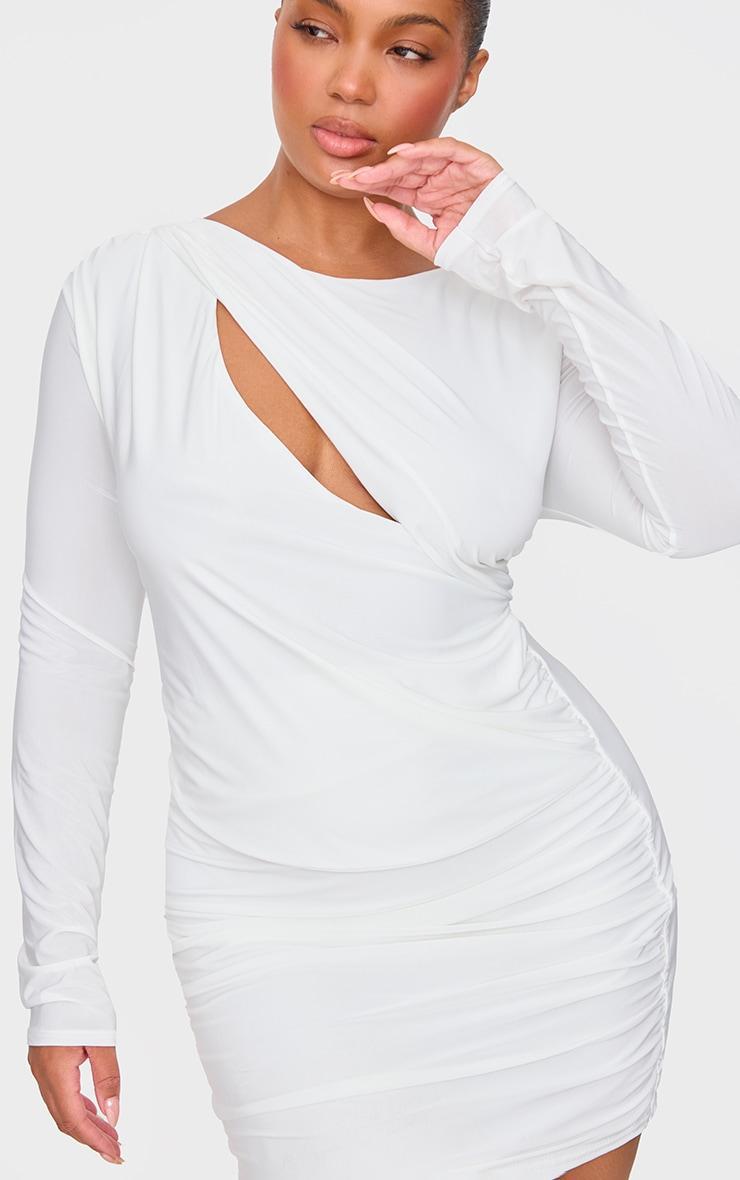 Premium White Double Layer Extreme Plunge Drape Bodycon Dress Product Image