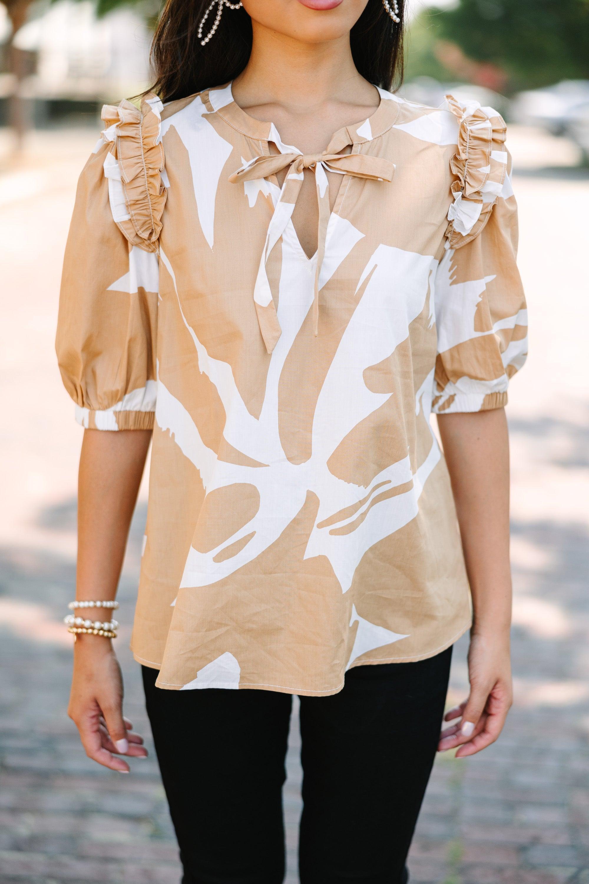 Sugarlips: Have It Your Way Camel Brown Abstract Blouse Female Product Image