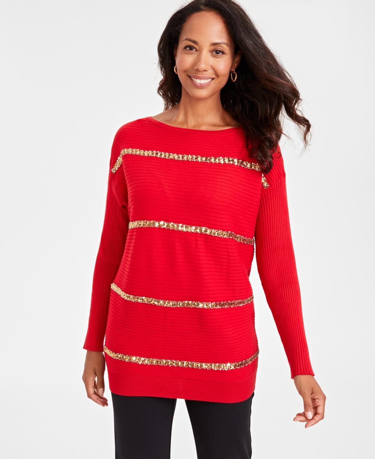 Jm Collection Womens Sequin Stripe Long-Sleeve Sweater, Created for Macys Product Image