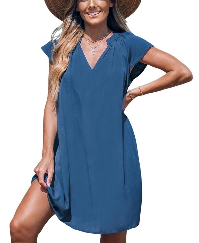 Cupshe Womens V-Neck Short Sleeve Mini Cover-Up Dress Product Image