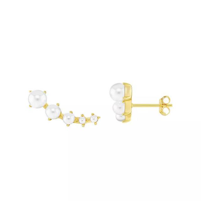 PRIMROSE 18k Gold Vermeil Graduated Glass Pearl Crawler Stud Earrings, Womens Product Image