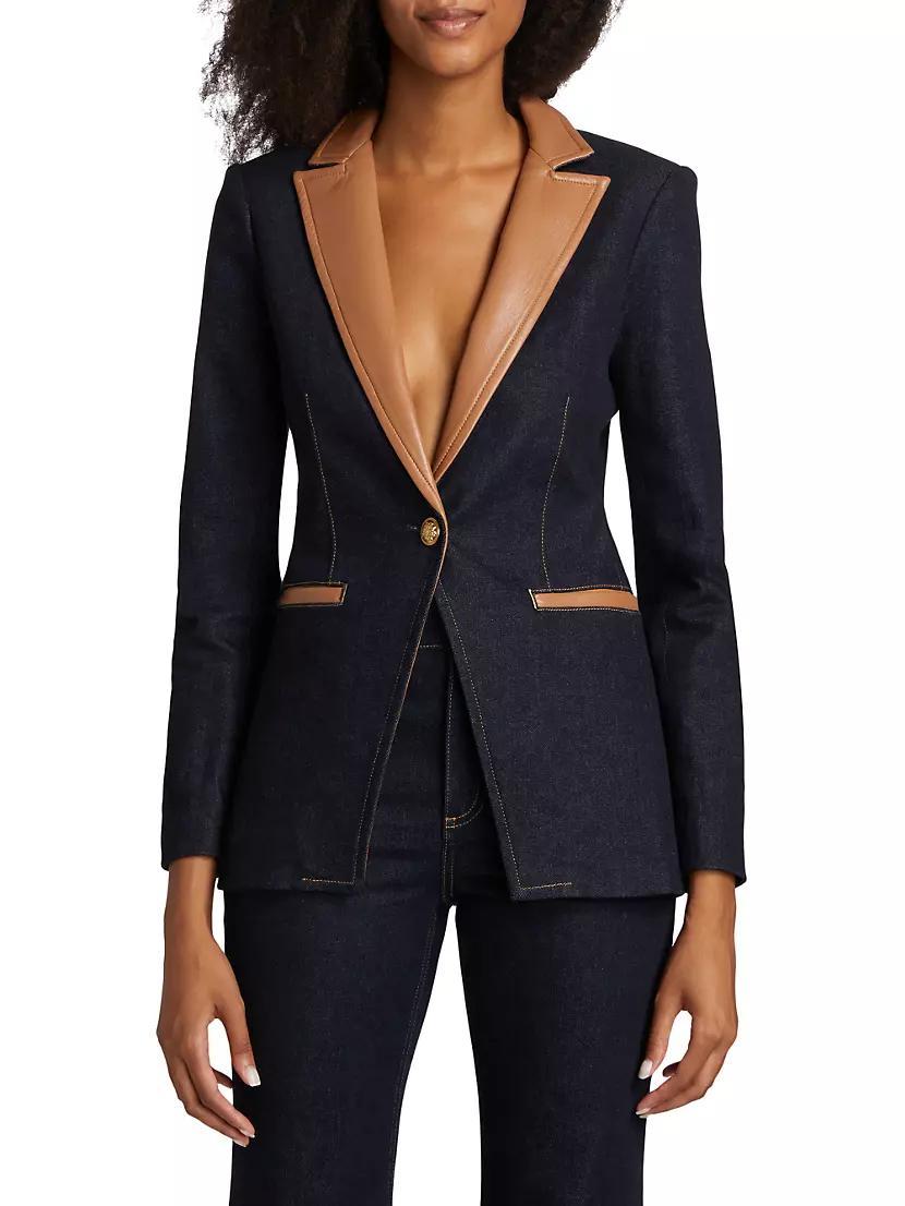 Breann Denim Vegan Leather Blazer Product Image