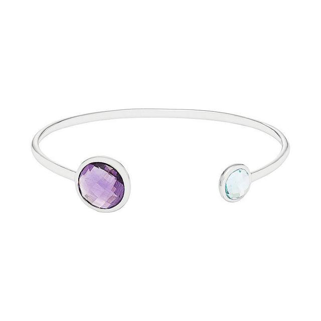 Jewelmak Sterling Silver Amethyst & Sky Blue Topaz Open Bangle Bracelet, Womens Multicolor Product Image