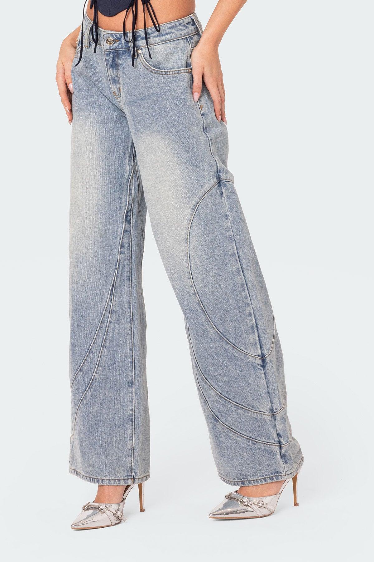 Oaklynn Stitch Detail Low Rise Jeans Product Image