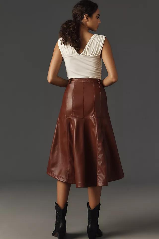 Pilcro Seamed-Yoke Faux-Leather Midi Skirt Product Image