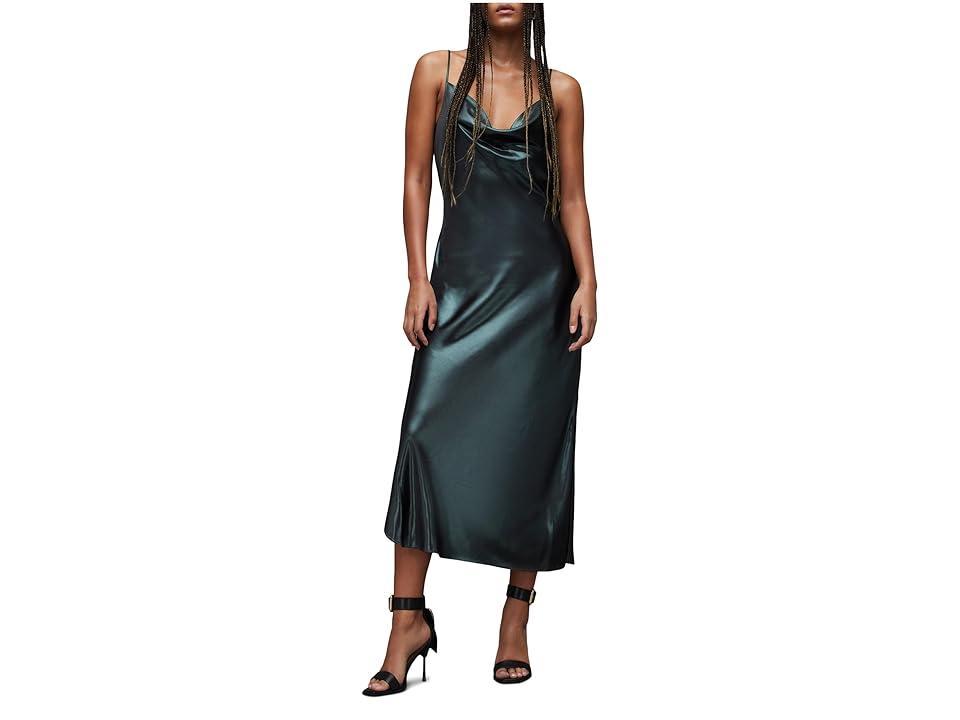 AllSaints Hadley Metallic Satin Slipdress Product Image