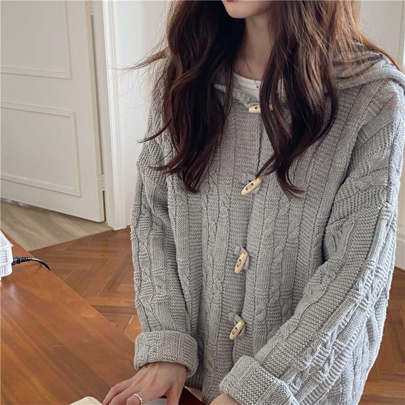 Sailor Collar Plain Cable Knit Toggle Cardigan Product Image