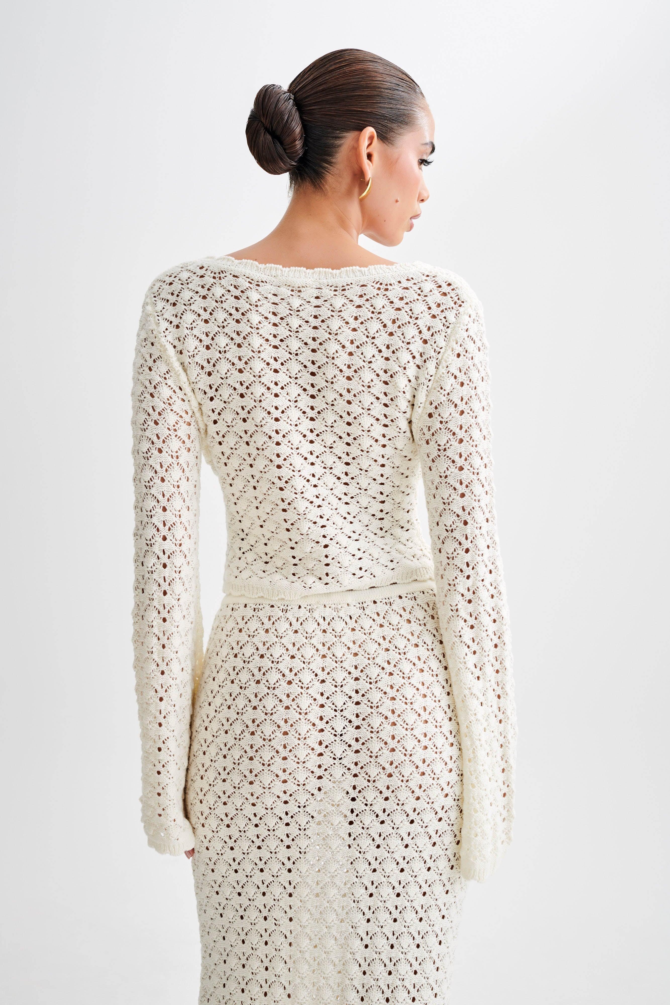 Anais Scalloped Long Sleeve Knit Top - Ivory Product Image