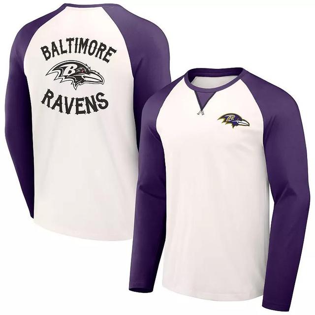 Mens NFL x Darius Rucker Collection by Fanatics Cream/Purple Baltimore Ravens Long Sleeve Raglan T-Shirt Product Image