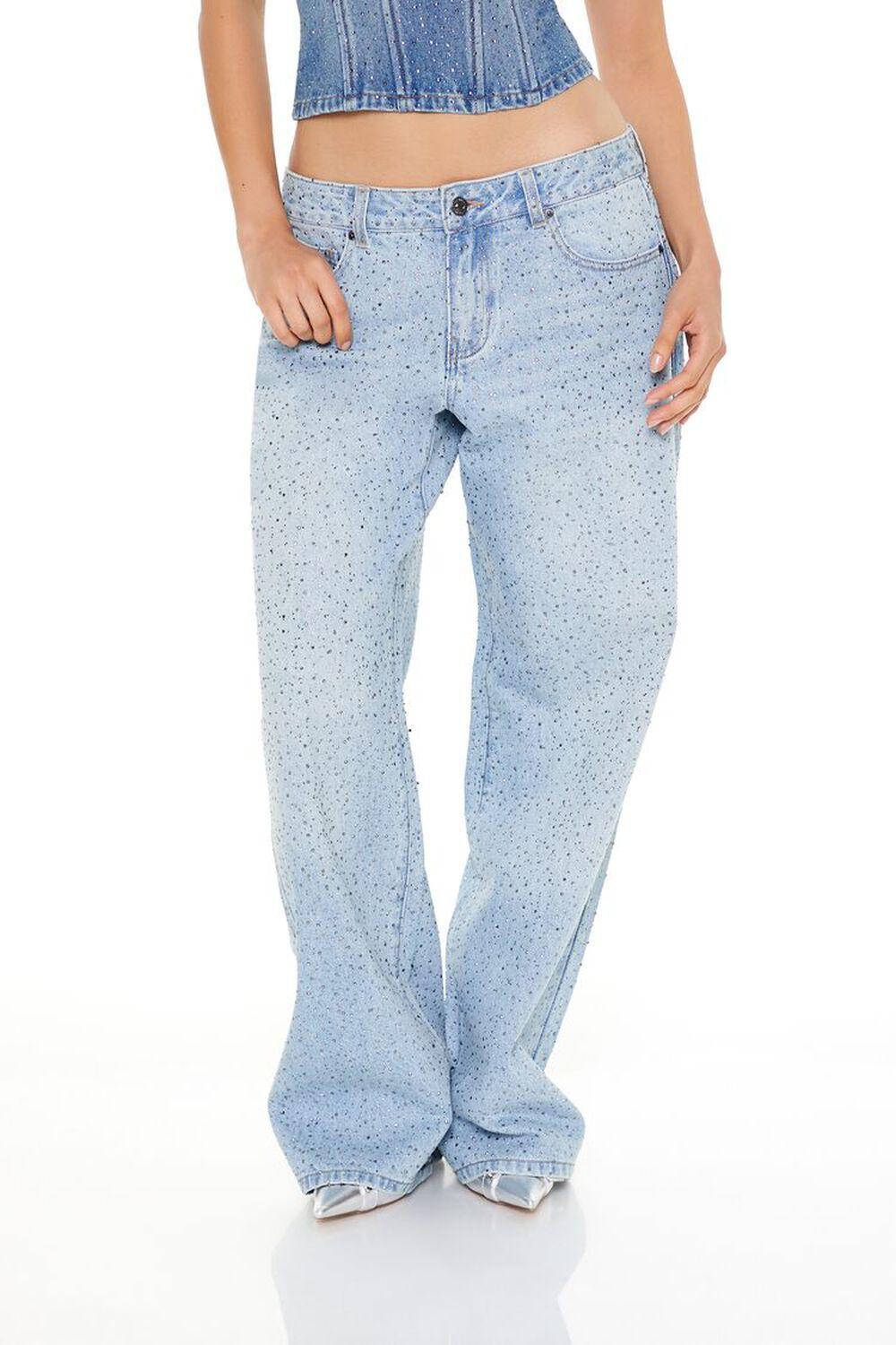 Rhinestone Low-Rise Baggy Jeans | Forever 21 Product Image