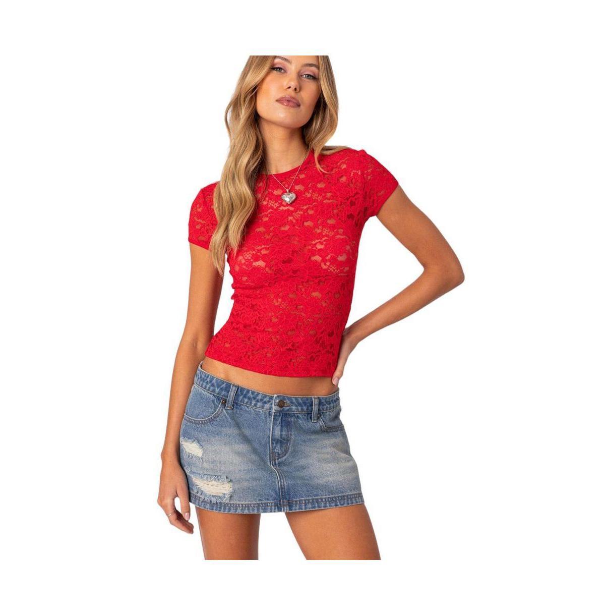 Edikted Womens Kaori Sheer Lace T Shirt Product Image