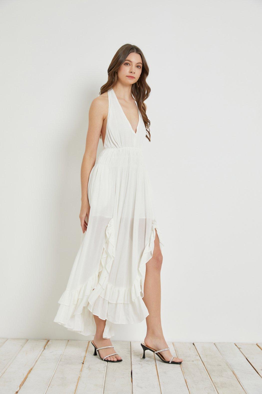 Crinkled Ruffle Halter-Dress Product Image