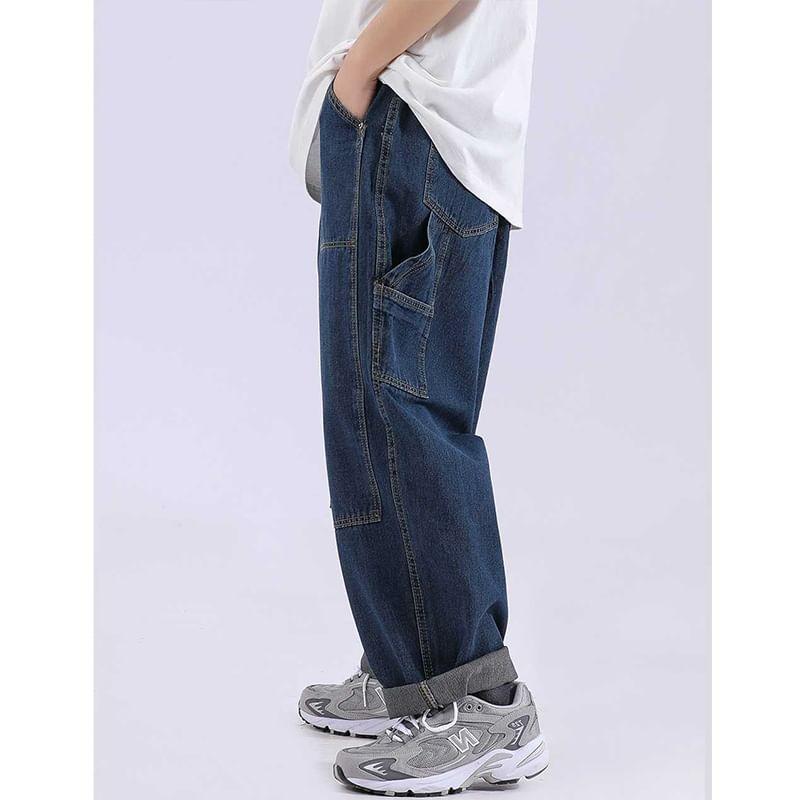 Mid Rise Washed Baggy Cargo Jeans Product Image