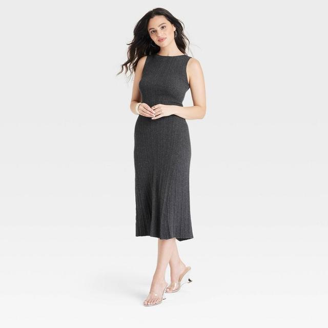 Womens Faux Plisse Midi Sweater Dress - A New Day Dark XS Product Image