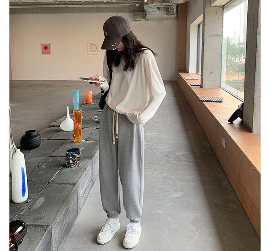 Drawstring Waist Plain Harem Sweatpants Product Image