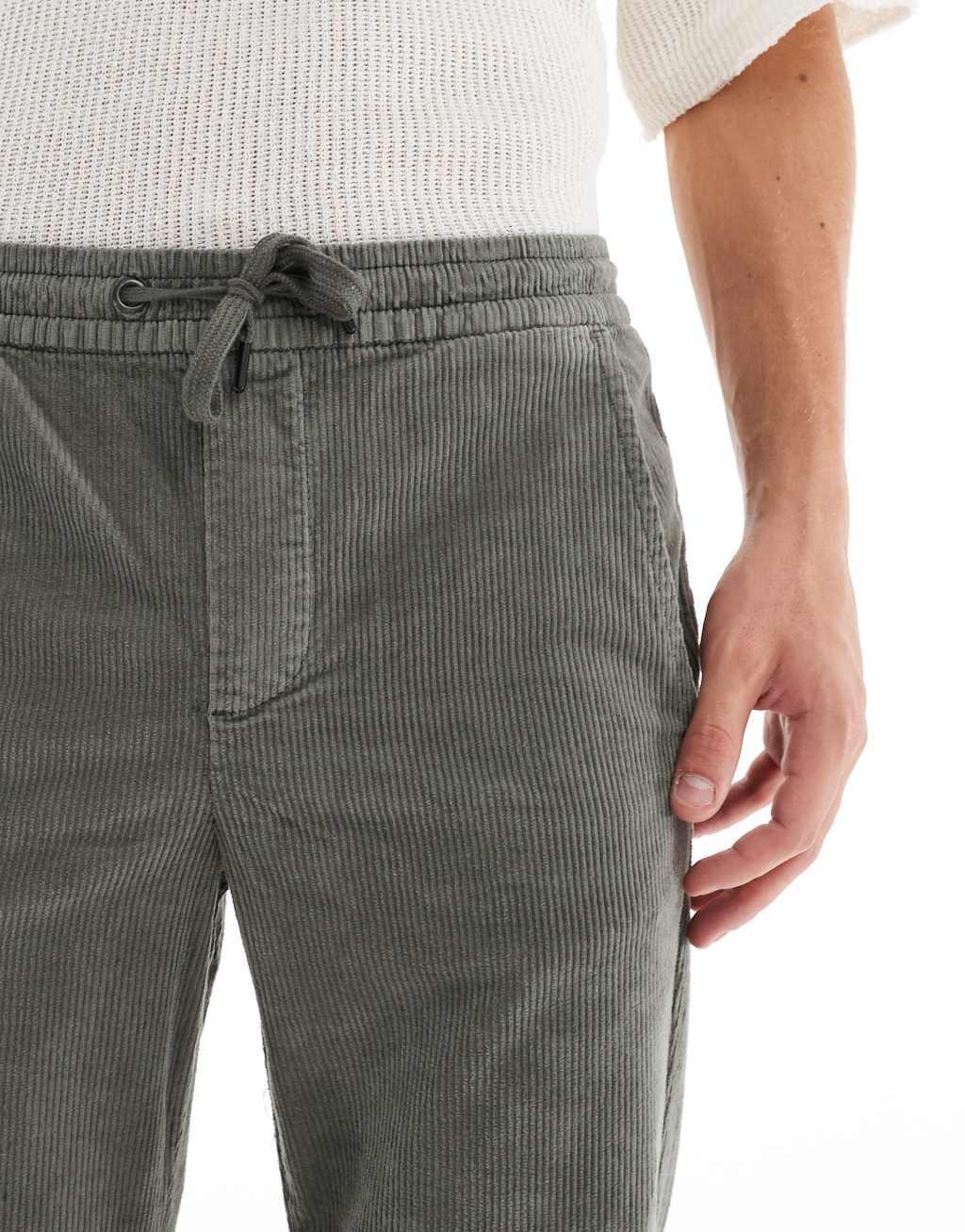 ONLY & SONS tapered cord pants in washed green Product Image