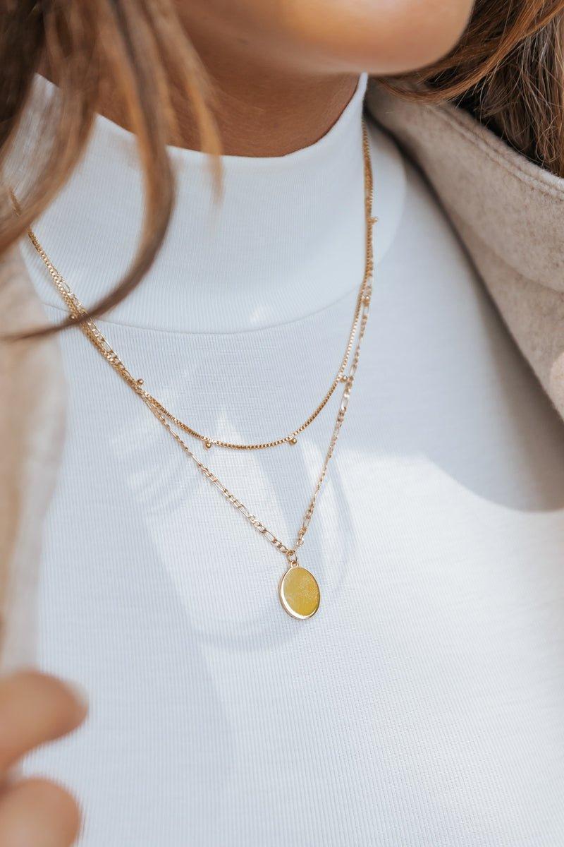 Gold Oval Pendant Layered Necklace Product Image