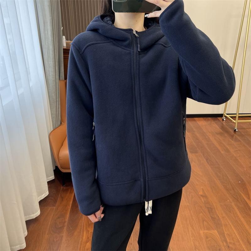 Two Way Long Sleeve Fleece Lined Zip-Up Hoodie Product Image