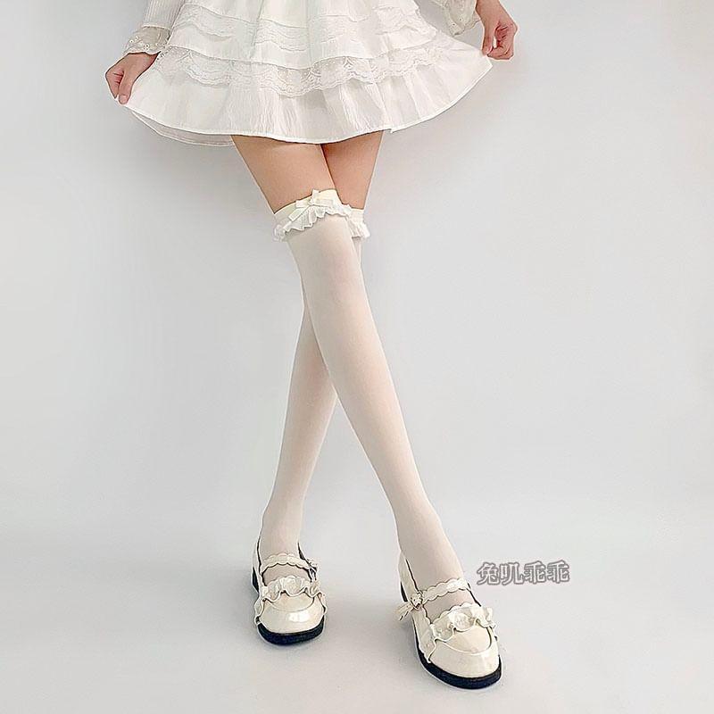 Bow Lace Trim Over-the-Knee Socks Product Image