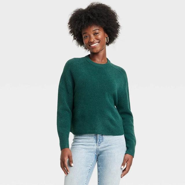 Women's Cozy Knit Crewneck Pullover Sweater - Universal Thread™ Dark Green L Product Image