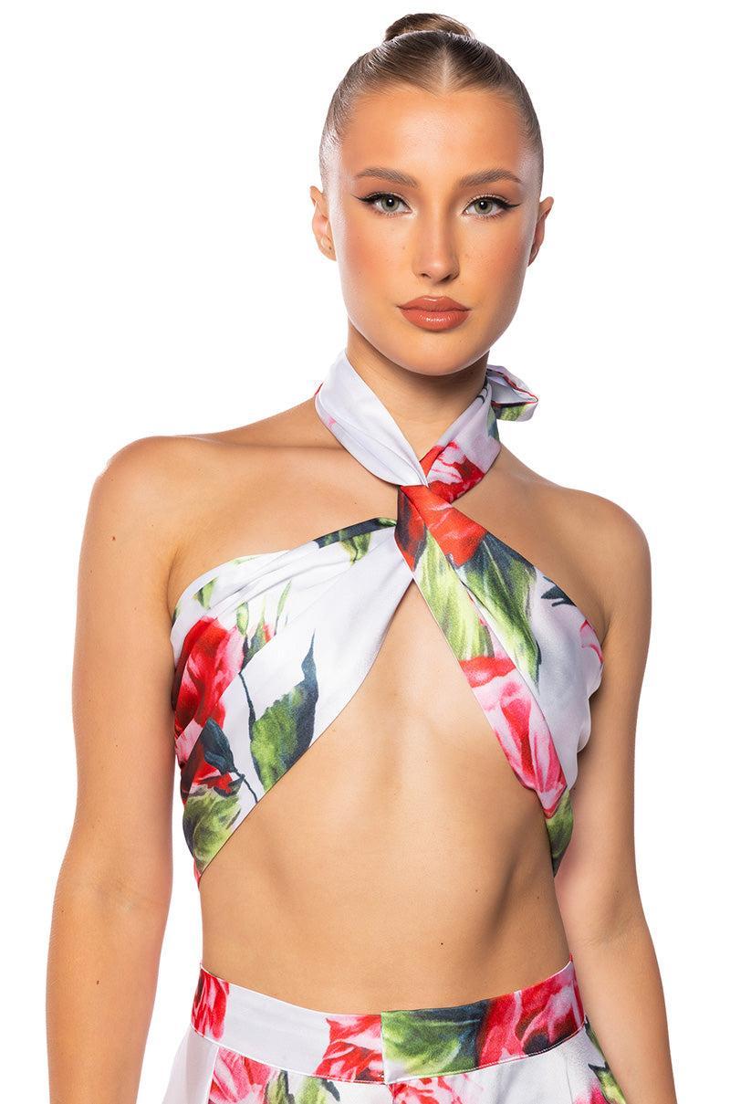 CARAMELLA TWIST FRONT SATIN CROP TOP Product Image