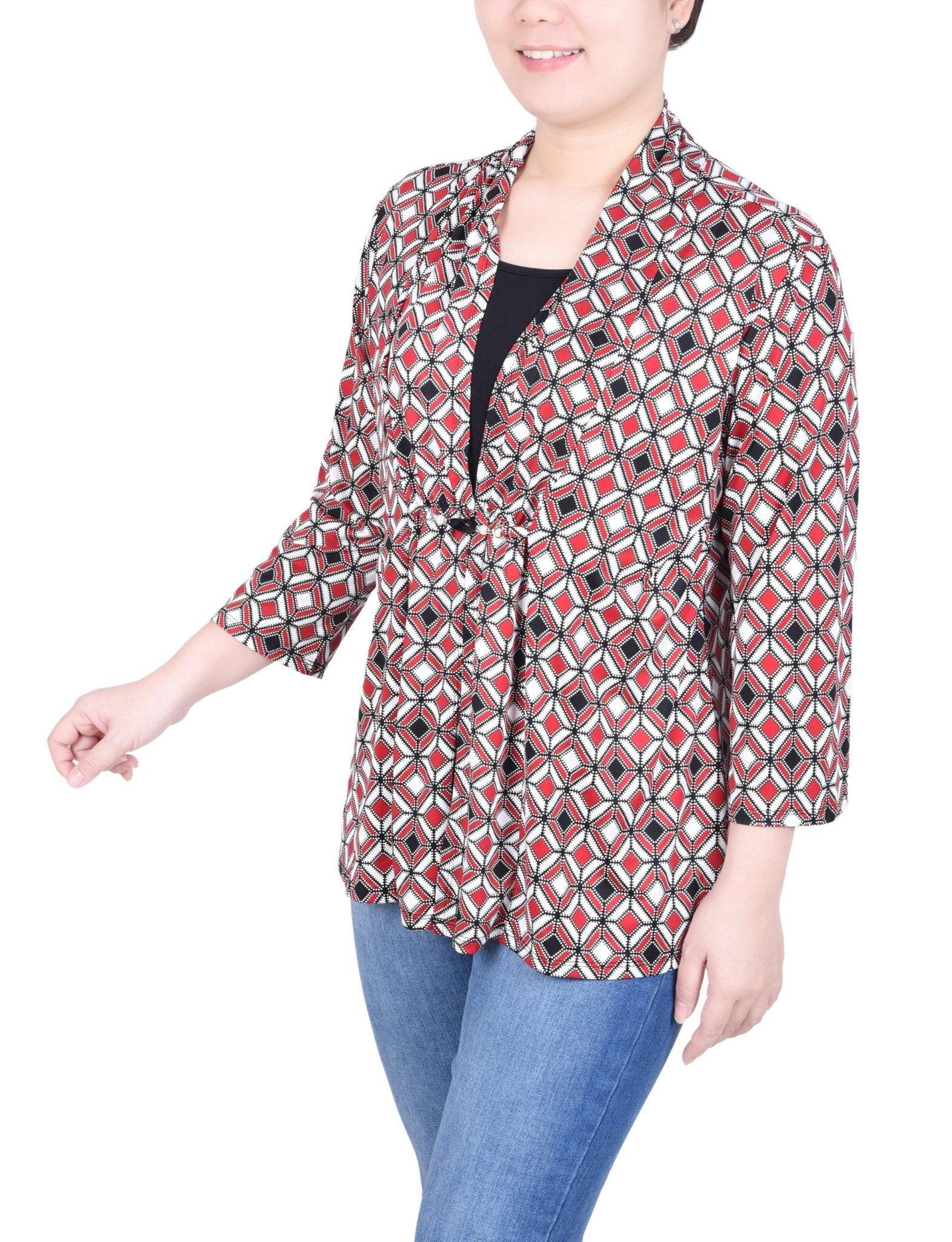 NY Collection Puff Print 3/4 Sleeve Two-Fer Top - Petite Product Image