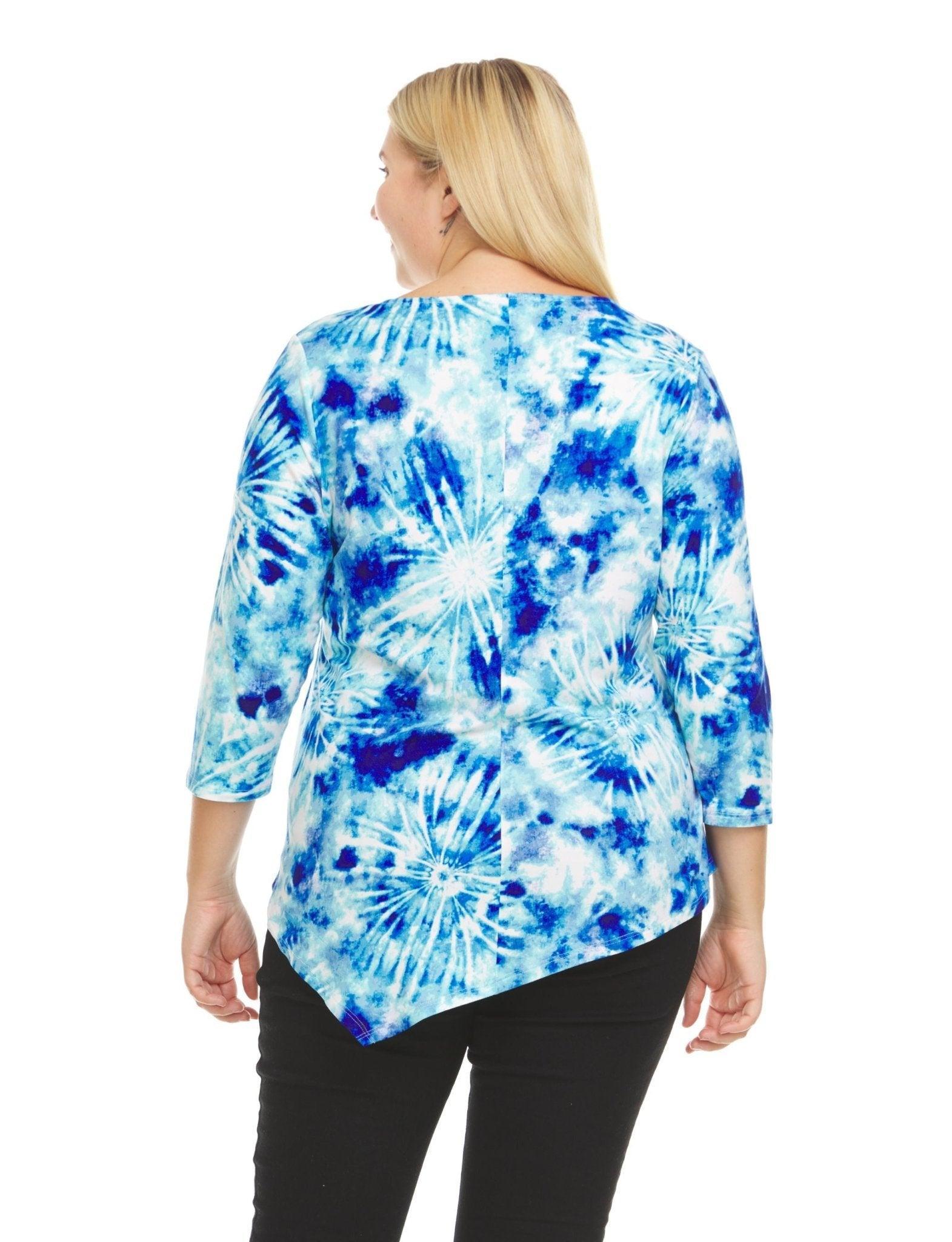 Tye Dye 3/4 Sleeeve Asymetrical Hem Top - Plus Product Image