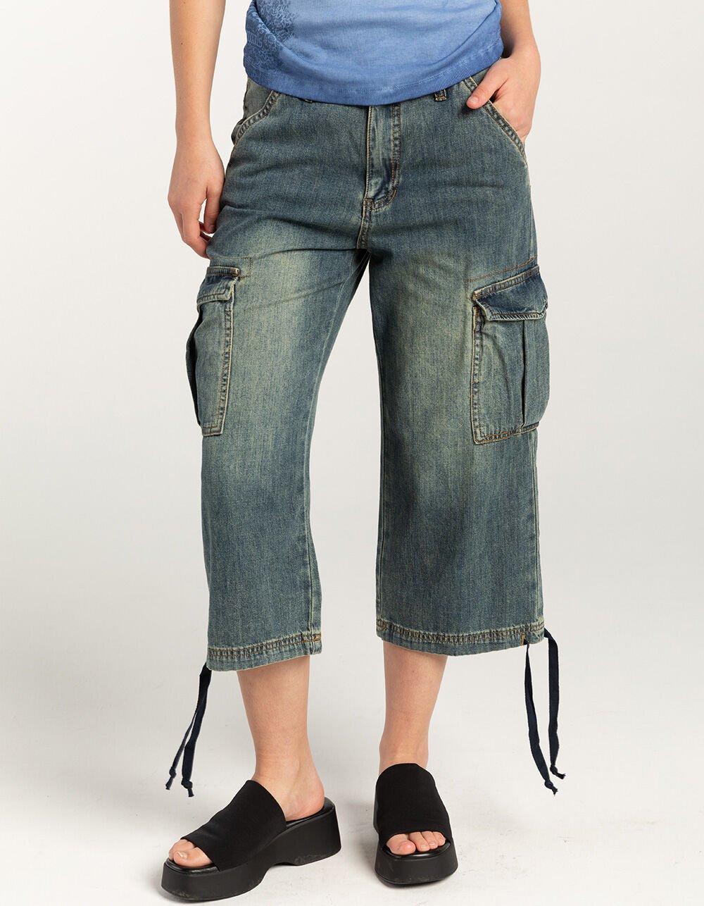 GUESS ORIGINALS Denim Cargo Womens Capris Shorts Product Image