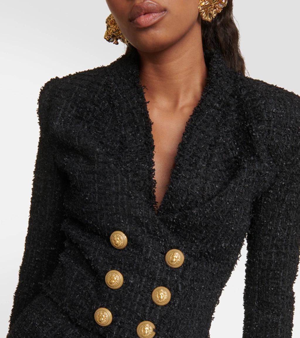 Button-embellished Metallic Tweed Jacket In Black Product Image