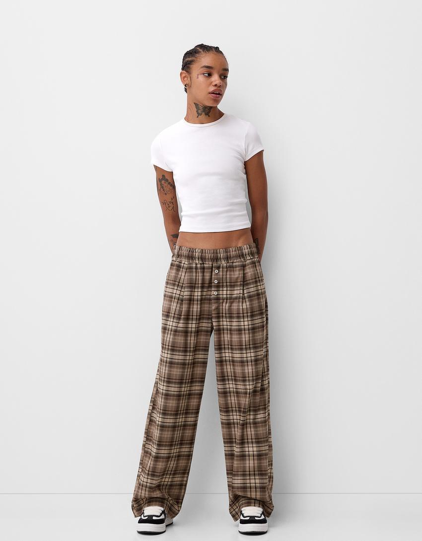 Straight fit plaid pants Product Image