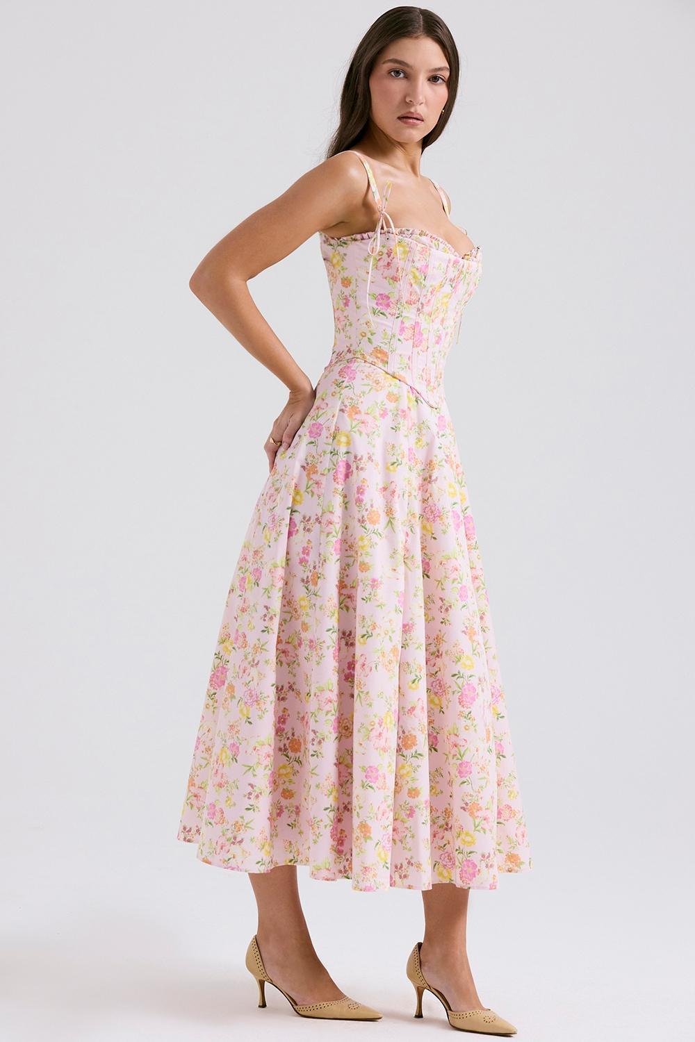 Clarabelle Pink Meadow Print Cotton Midi Sundress Product Image