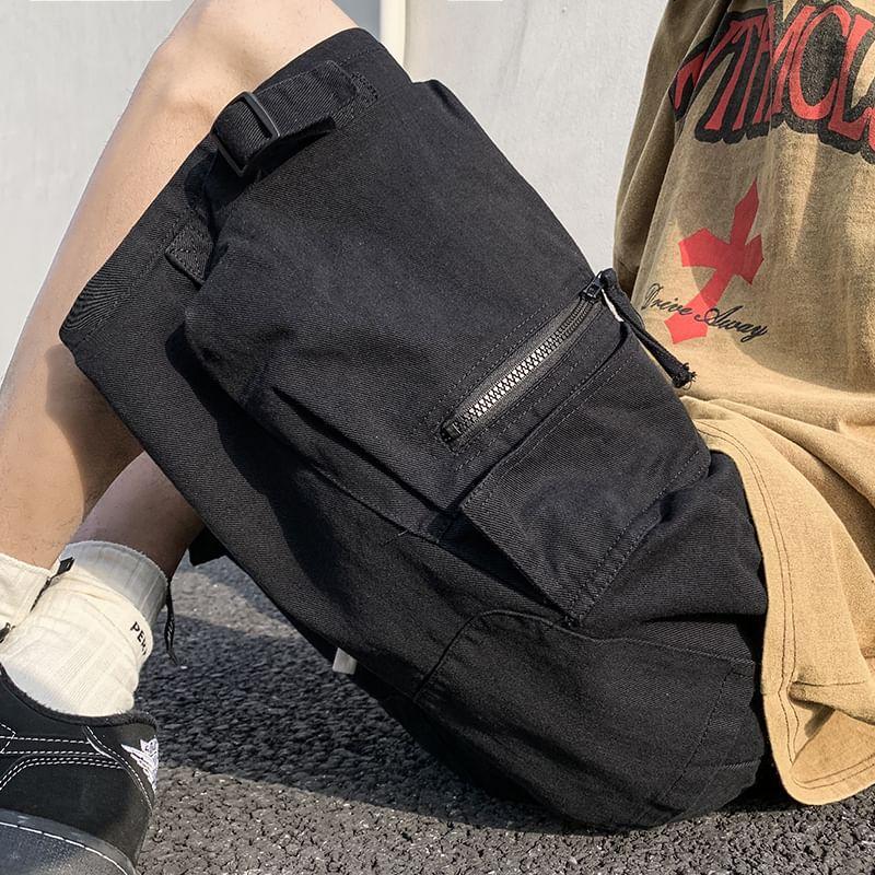 Drawstring Waist Plain Cargo Shorts Product Image