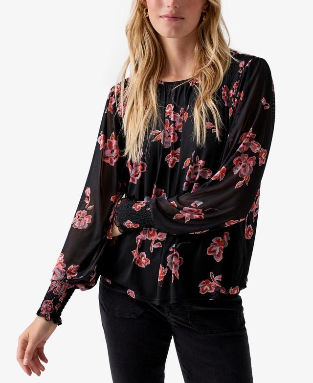 Sanctuary Floral Smocked Shoulder Mesh Top Product Image