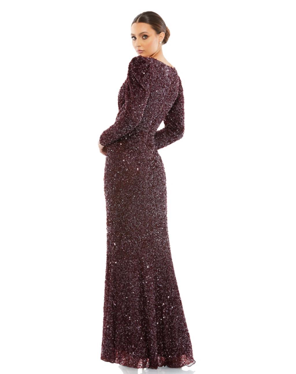 Long Sleeve Sequin Trumpet Gown In Mahogany Product Image