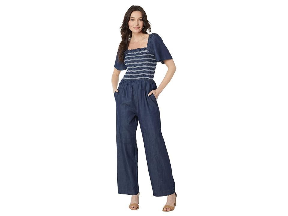 Draper James Smocked Chambray Jumpsuit (Dark Wash) Women's Jumpsuit & Rompers One Piece Product Image