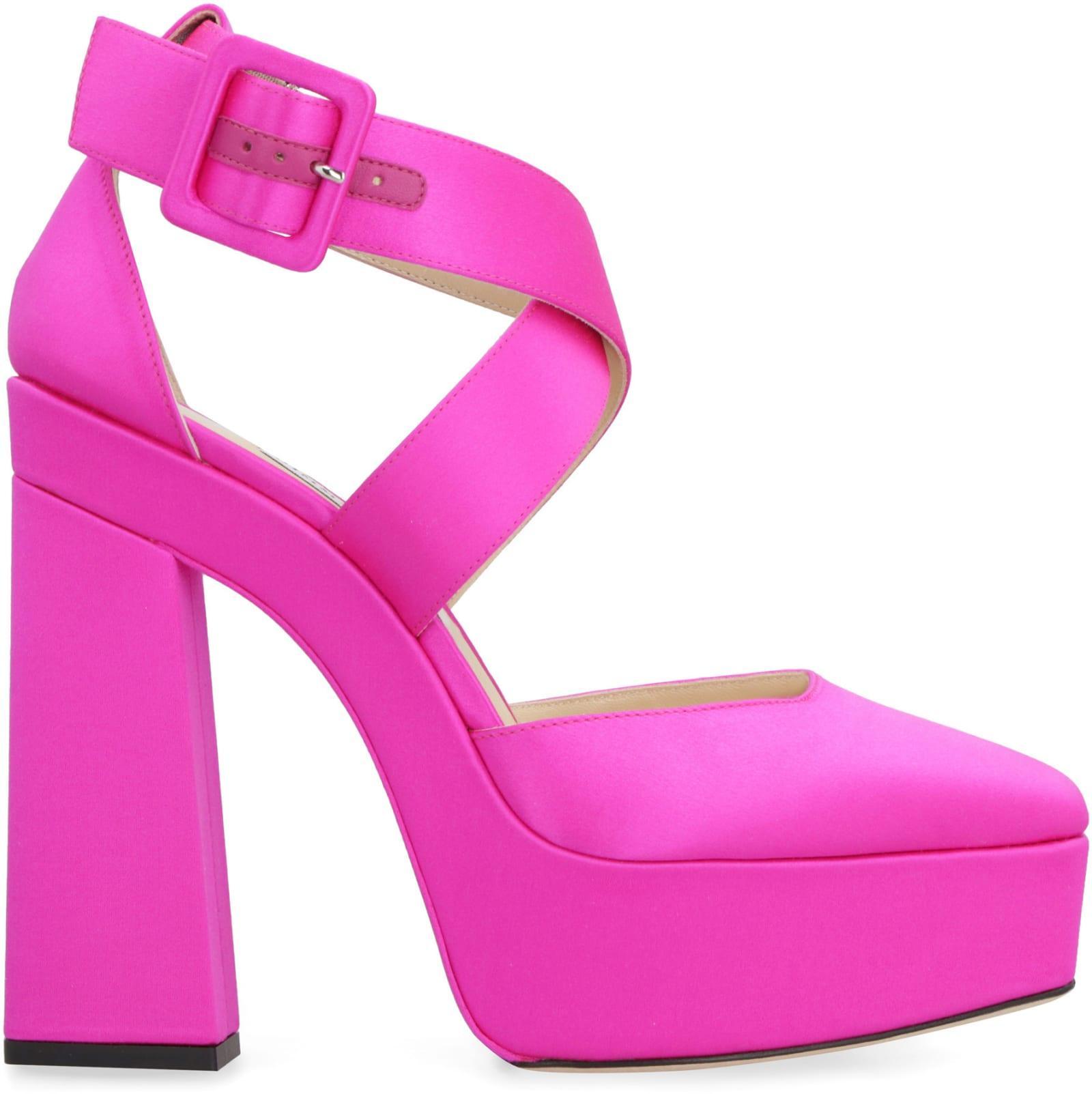 JIMMY CHOO Gian Satin Sandals In Fuchsia Product Image