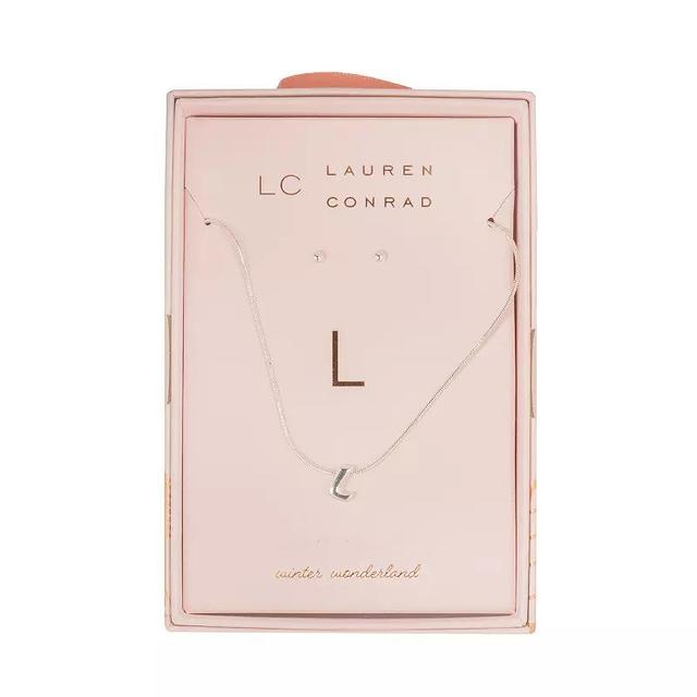 LC Lauren Conrad Initial Metal Necklace & Stud Earring Set, Womens, L Initial Product Image