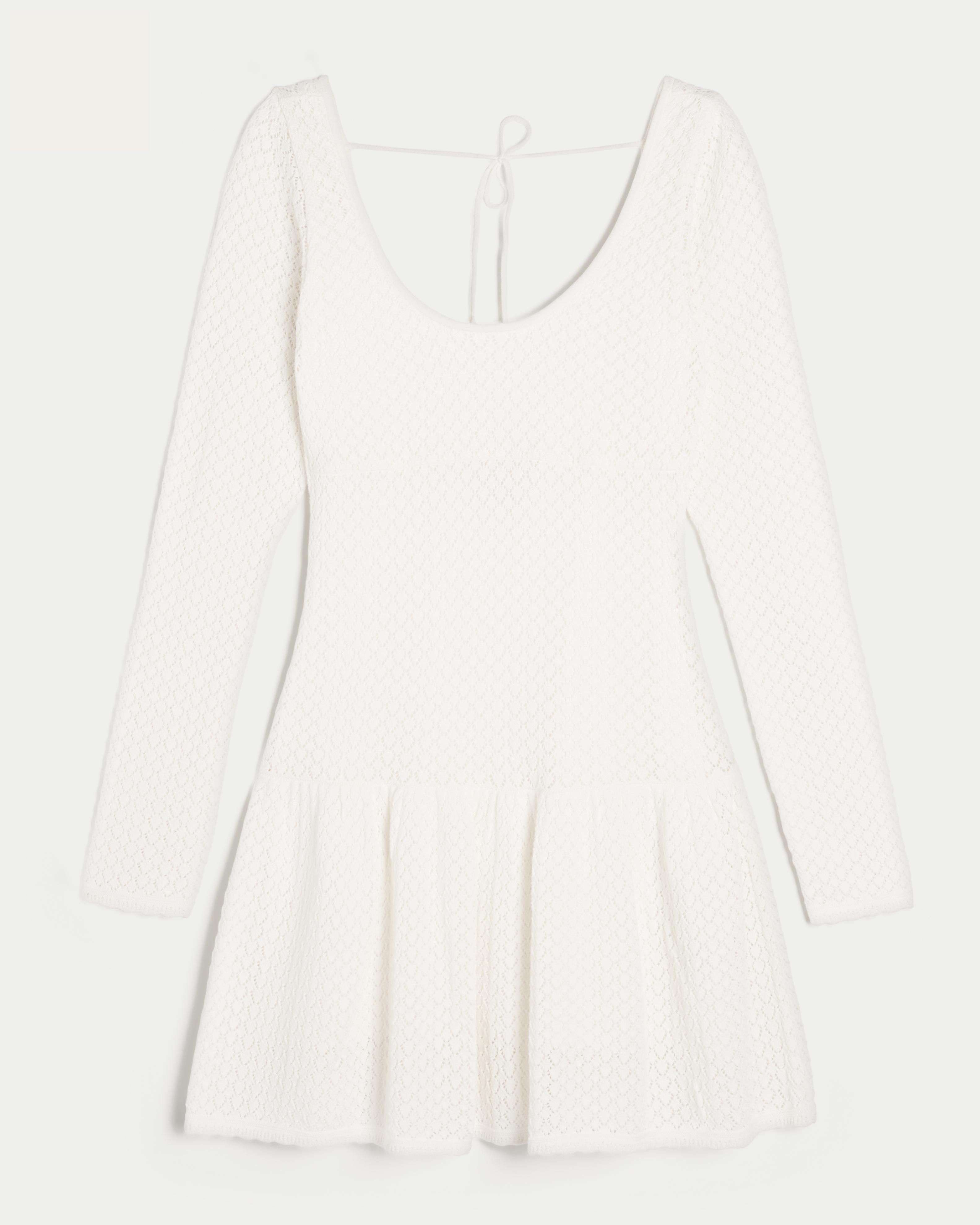 Long-Sleeve Crochet-Style Mini Skater Dress Product Image