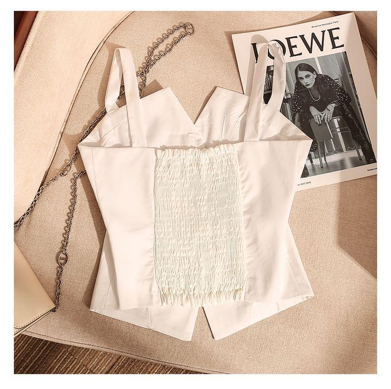 Sleeveless V-Neck Plain Button Down Cropped Vest Product Image