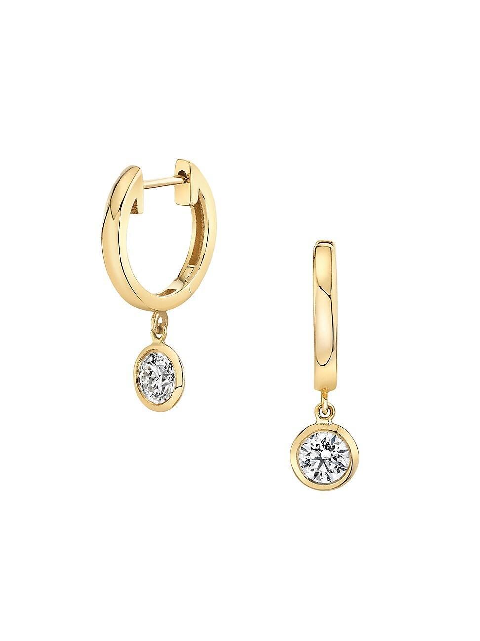 Womens Solitaire Classics 14K Gold & Lab-Grown Diamond Brilliant Round Bezel Drop Huggie Hoops - Yellow Gold Product Image