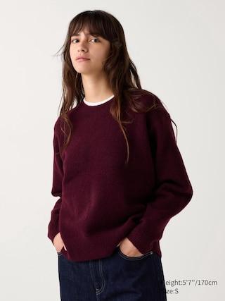 Womens Souffle Crew Neck Sweater Wine XL UNIQLO US product image