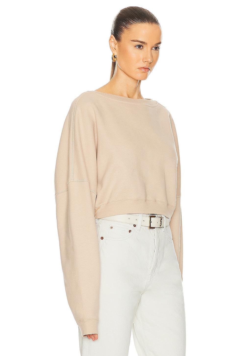 Saint Laurent Cropped Sweatshirt in Poudre - Beige. Size L (also in M, S, XS). Product Image